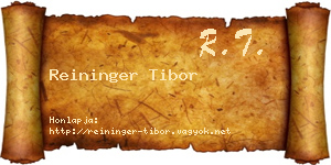 Reininger Tibor névjegykártya